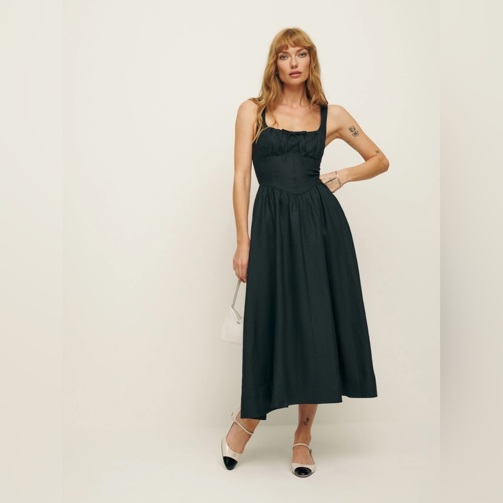 Reformation Balia Linen Dress In Black
